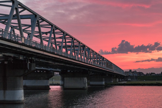 夕焼けと市川橋